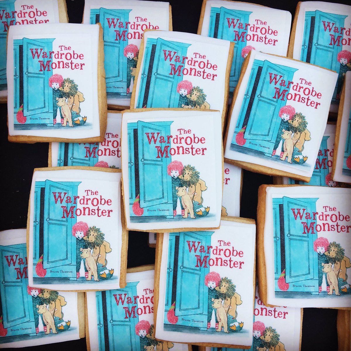 Love the artwork by <a href="/Art_Bryony/">Bryony Thomson</a> for her gorgeous new book, #thewardrobemonster. I made these biscuits for her book launch last week.