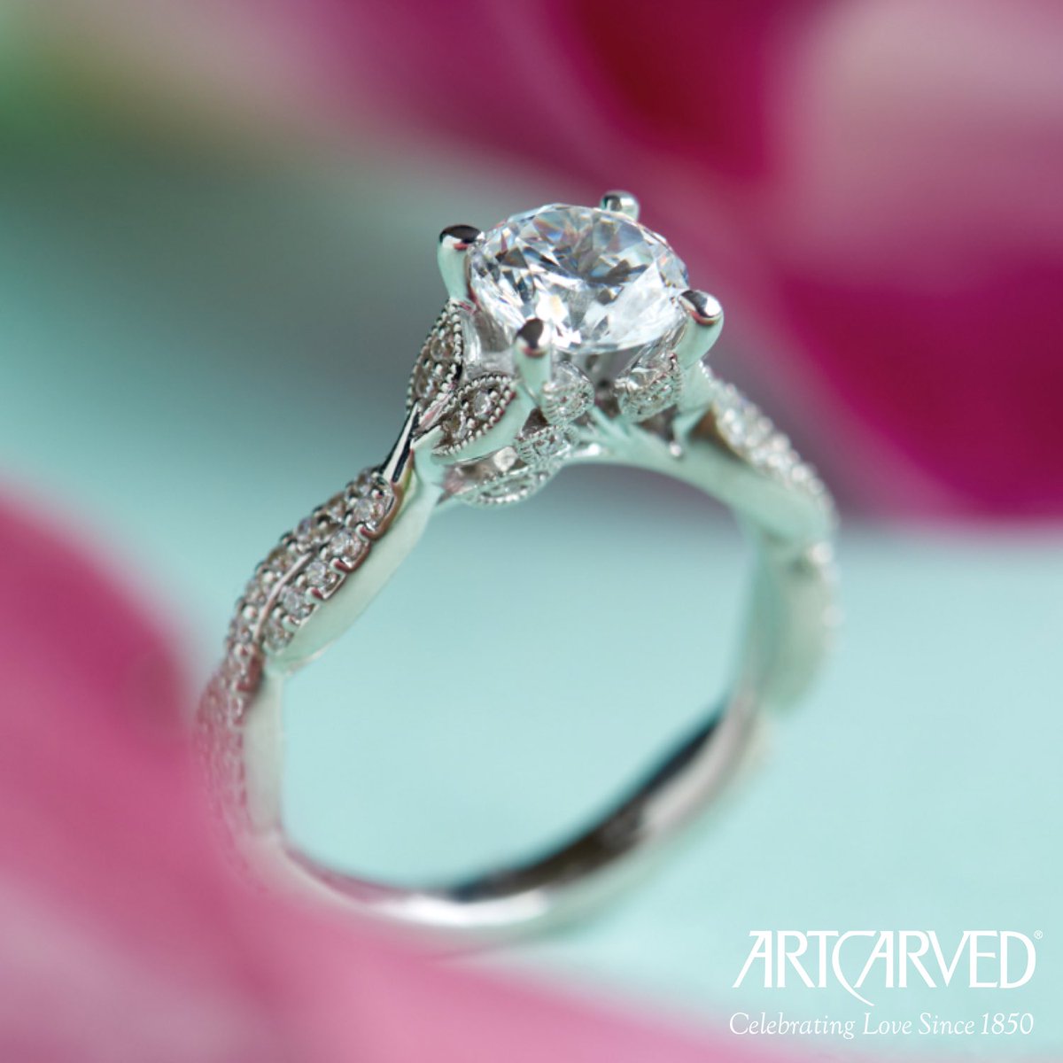 ArtCarvedBridal's tweet image. Spring sure looks good when you've got this beauty on your finger!  #FloralCollection #CelebratingLove