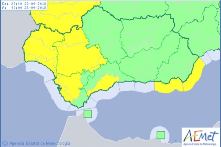 PCMalaga's tweet image. Aemet emite aviso amarillo por tormenta para la noche de hoy Domingo