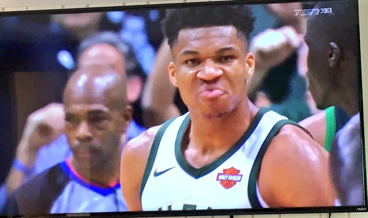 Vtrain365's tweet image. Giannis with the #StankFace after that #InYoFace dunk allll over the Celtics @Bucks @NBA