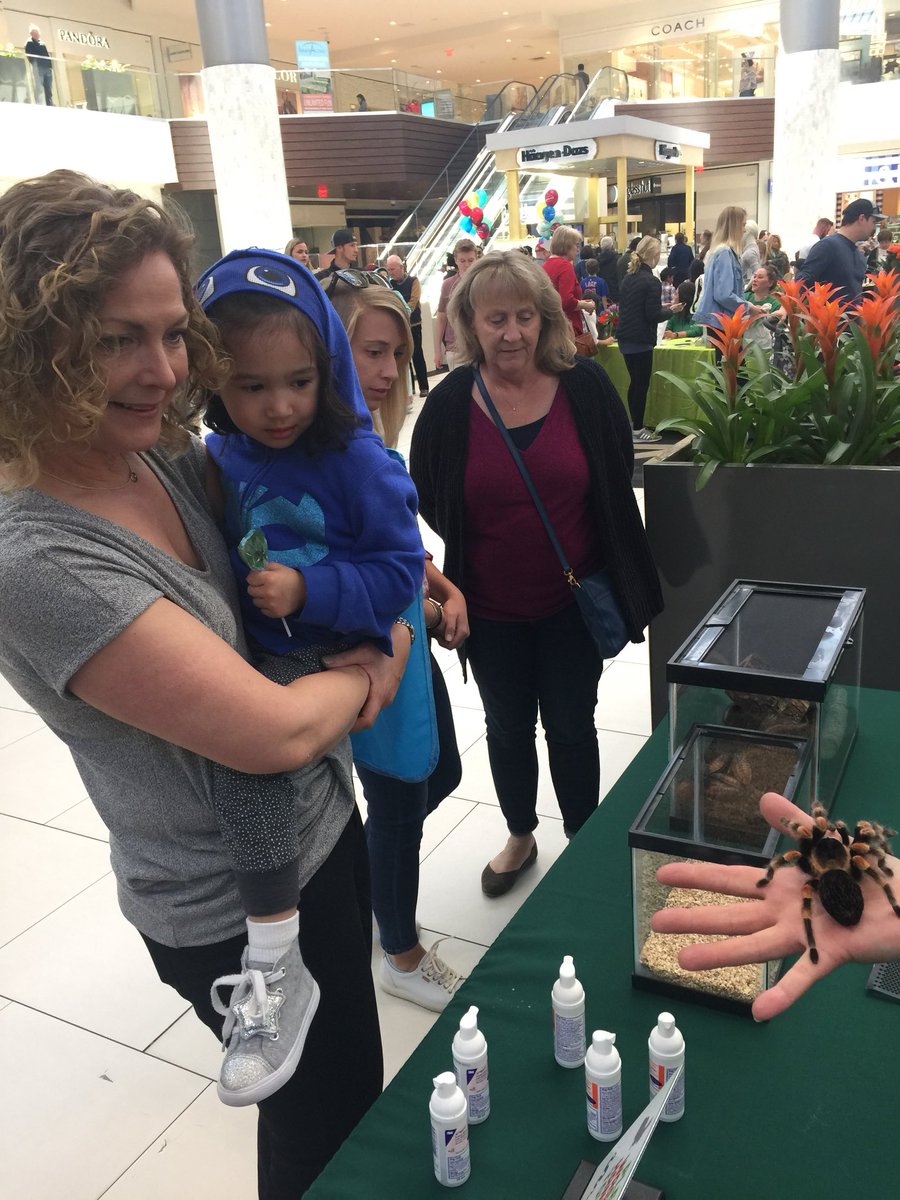Ridgedale GM Joan Suko and her niece opt not to take the tarantula off the MN Zoo handler’s hand. #Ridgedale #EarthDay
