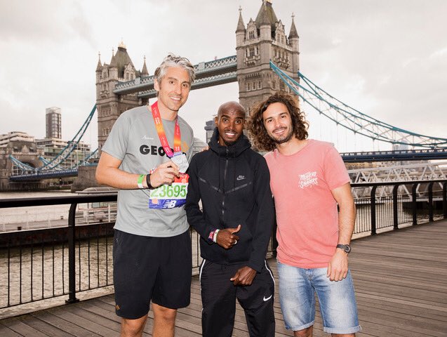 thebodycoach's tweet photo. Congratulations to @Mo_Farah &amp; @georgemlamb for completing the #LondonMarathon today 🎉😀 @audibleuk #RunWithAudible https://t.co/0Ce1n3pVkc