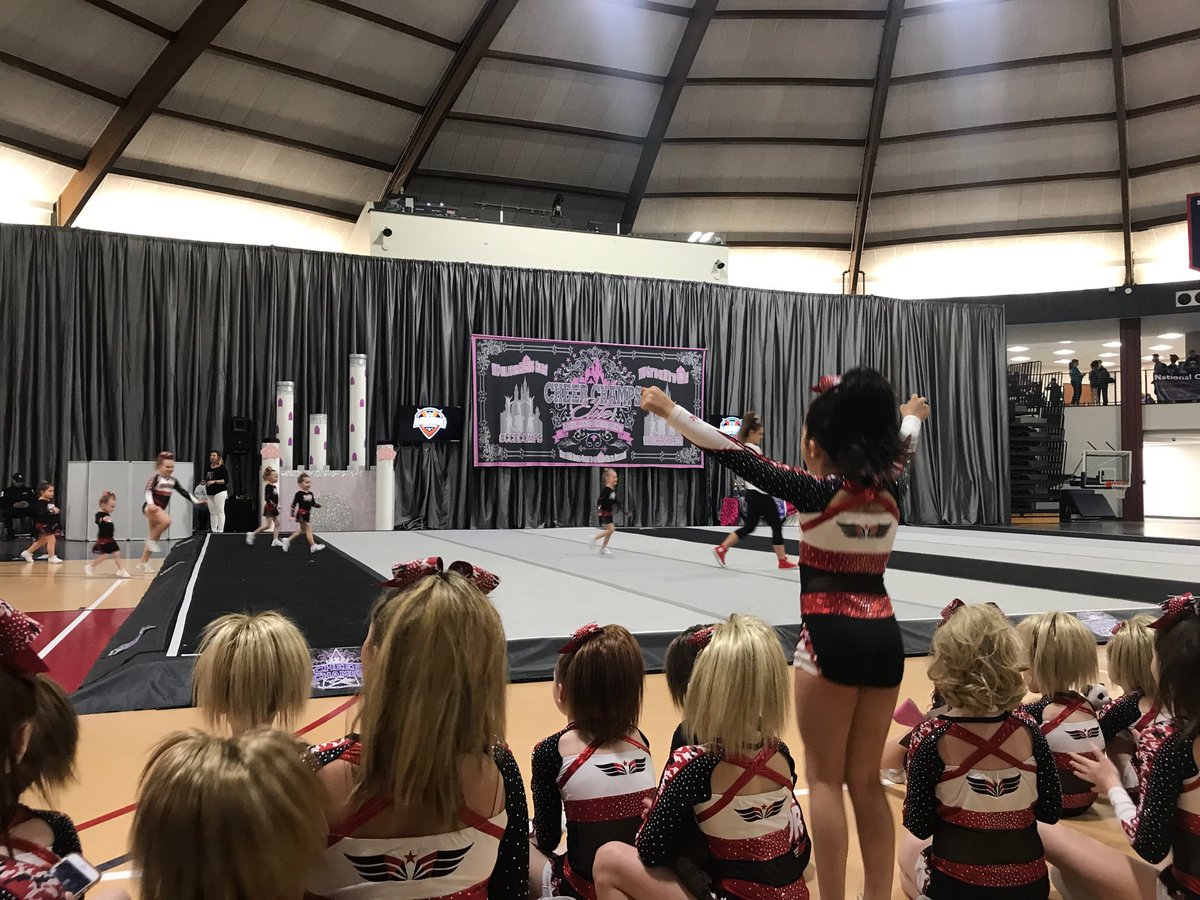 Grindstone9's tweet photo. As excited as she was for her competition, she was more pumped to support her younger teammates.  Cheer is awesome. #CCEComps #RoyalKingdomNationals2018 #CheerRoyalty #RoyalKingdomRulers2018 @CCEliteComps https://t.co/mXurTU2xIq
