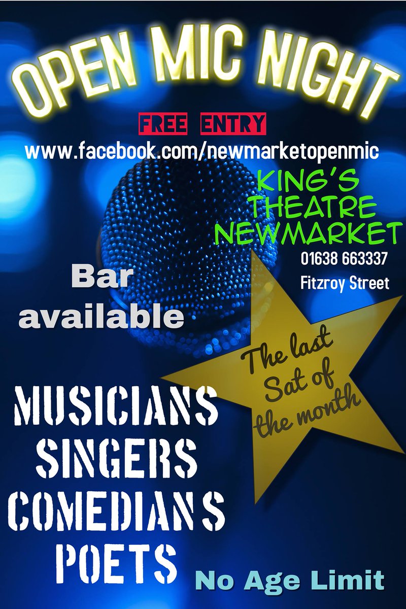 Next Saturday - Newmarket Open Mic will be held at <a href="/nomadsLtd/">Newmarket Kings Theatre</a> Kings Theatre. Performers can book from 8 pm for an 8.15 pm start @NMKTChamber <a href="/NMKTvision/">Newmarket Vision</a> <a href="/Nmktbusiness/">Newmarket Matters</a> <a href="/NmktNetwork/">Newmarket Network</a>