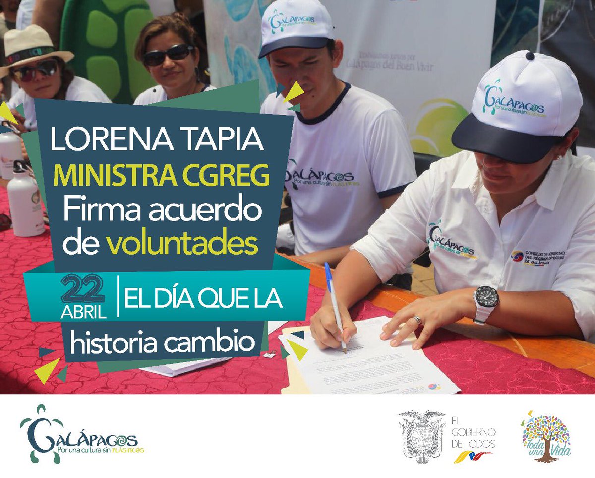 Hoy fue un día relevante en Galápagos, en honor al Día de la Tierra, firmamos un acuerdo de voluntades con instituciones, ONG, empresas privadas y comunidad para el uso responsable de plásticos desechables. #GalápagosSinPlásticos
