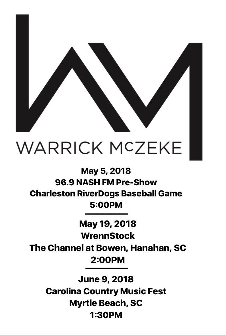 warrickmczeke's tweet photo. New Shows! Can't wait to see you out! Maybe @BillMurray will join me for the 1st Pitch 🙏🏾 @ChasRiverDogs @NASHFM969 @CCMFLive #country #music #countrymusic #newartist #missabsolutely #comingsoon https://t.co/w7tc70P6wd