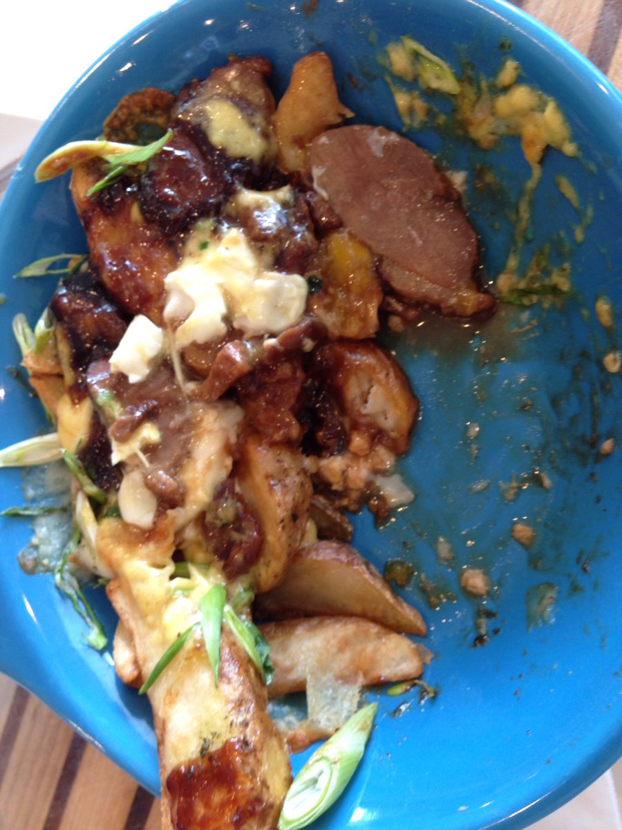 Foodie4everyone's tweet photo. I think we have a winner here at the @ladybugandcafe in Aspen marinated BBQ duck with melty cheese curds topped with a perfectly poached egg, hollandaise &amp; hoisin sauce! Ah-maze-curds! #PoutineWeekYYC #poutinewithpurpose #poutinepusher https://t.co/yOAfsZiIVd