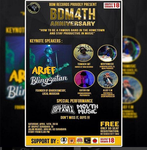 FLAYER #BDMplan4TAHUN 

Yaitu: Acara special yang di selenggarakan kurang lebih 1minggu yang lalu. Maaf teman kurang update di tiwitter. Dengan ini semoga rajin menyapa teman2 kembali disini dan berbagi informasi update kegiatan #Enjoy SALAM MUSIK INDONESIA 🤩