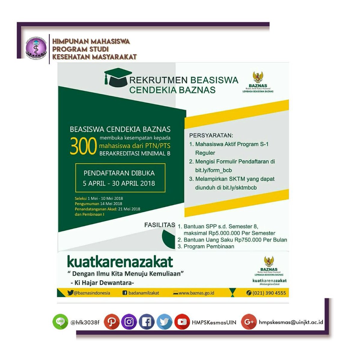 HMPSKesmasUIN's tweet photo. Lembaga #Beasiswa BAZNAS membuka kesempatan bagi 300 mhs dari PTN/PTS berakreditasi minimal B untuk mengikuti "Beasiswa Cendekia BAZNAS" https://t.co/0tWQvZ1eKX