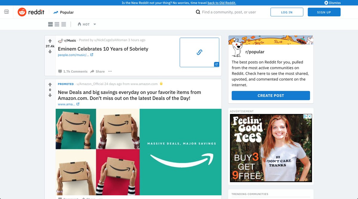 SpencerBratman's tweet photo. Woah, #reddit just launched a whole new redesign. Seems pretty fluid to use, however, over 50% of the above the fold content is ads. Not a great #UX. https://t.co/MJoeQVKiOI