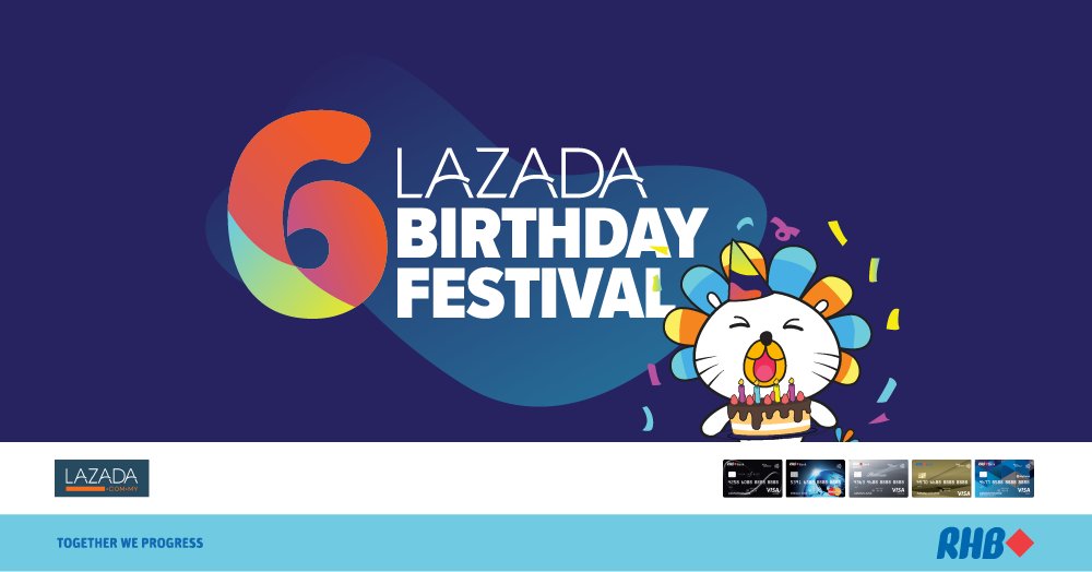RHBGroup's tweet photo. It’s time to celebrate! 
Enjoy attractive discounts when you use your #RHBCards to purchase during the Lazada Birthday Festival! 
Hurry, what are you waiting for? https://t.co/rjZm5aif4Y
#TogetherWeProgress https://t.co/i8WPMJVGiN