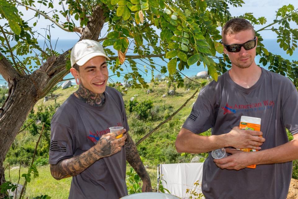 AWDisaster's tweet photo. #AWDR members working hard in efforts to build a house for a combat veteran in Vieques, Puerto Rico #WeArePR #ChangeForAChange #PayItForward #Vieques https://t.co/NSsz5pi1S6