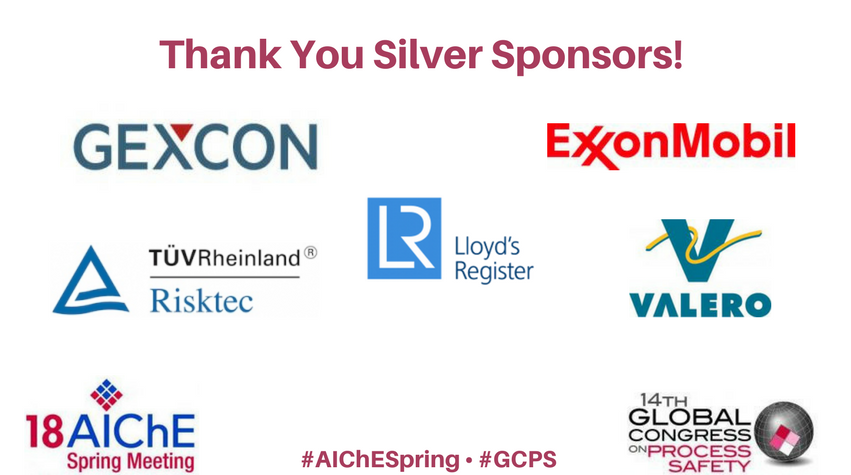 ChEnected's tweet photo. Thank you to more of our Silver Sponsors! #AIChEGlobal #GCPS @exxonmobil @GexconUK @lloydsregister #Risktec #Valero https://t.co/tdp3V1bBWL