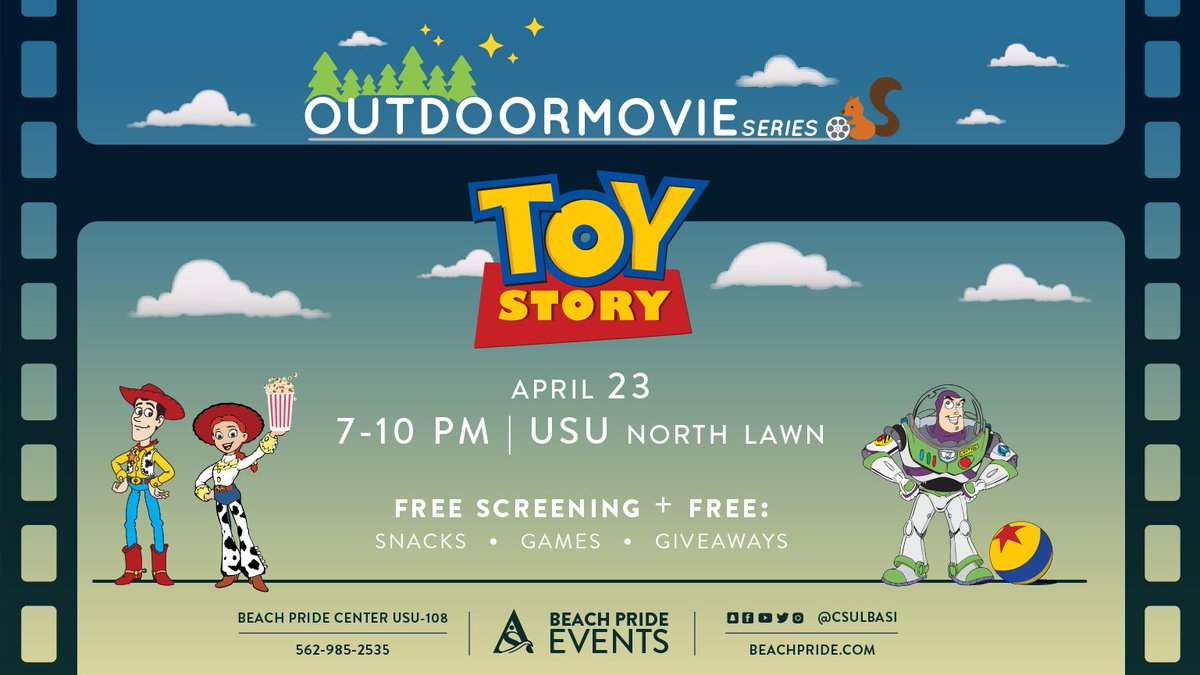 CSULBASI's tweet photo. We're screening Toy Story TOMORROW for FREE on the USU North Lawn starting at 7 p.m.! Free food, games and giveaways will also be provided -- come join us 🍿 https://t.co/Oq9UQTwkql