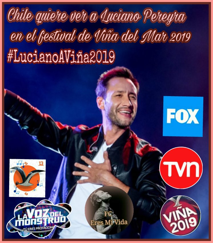YvoneQuintar's tweet photo. Hola somos el FC @LPEresMiVida y pedimos que  @LucianoPereyra éste gran artista que es ,no puede faltar en la quinta Vergara ❤ #Viña2019
#LucianoAViña2019 @cotyreginato
 @canal13 @TVN  @VozDelMonstruo @elfestival https://t.co/wIE0Vvlx2Z