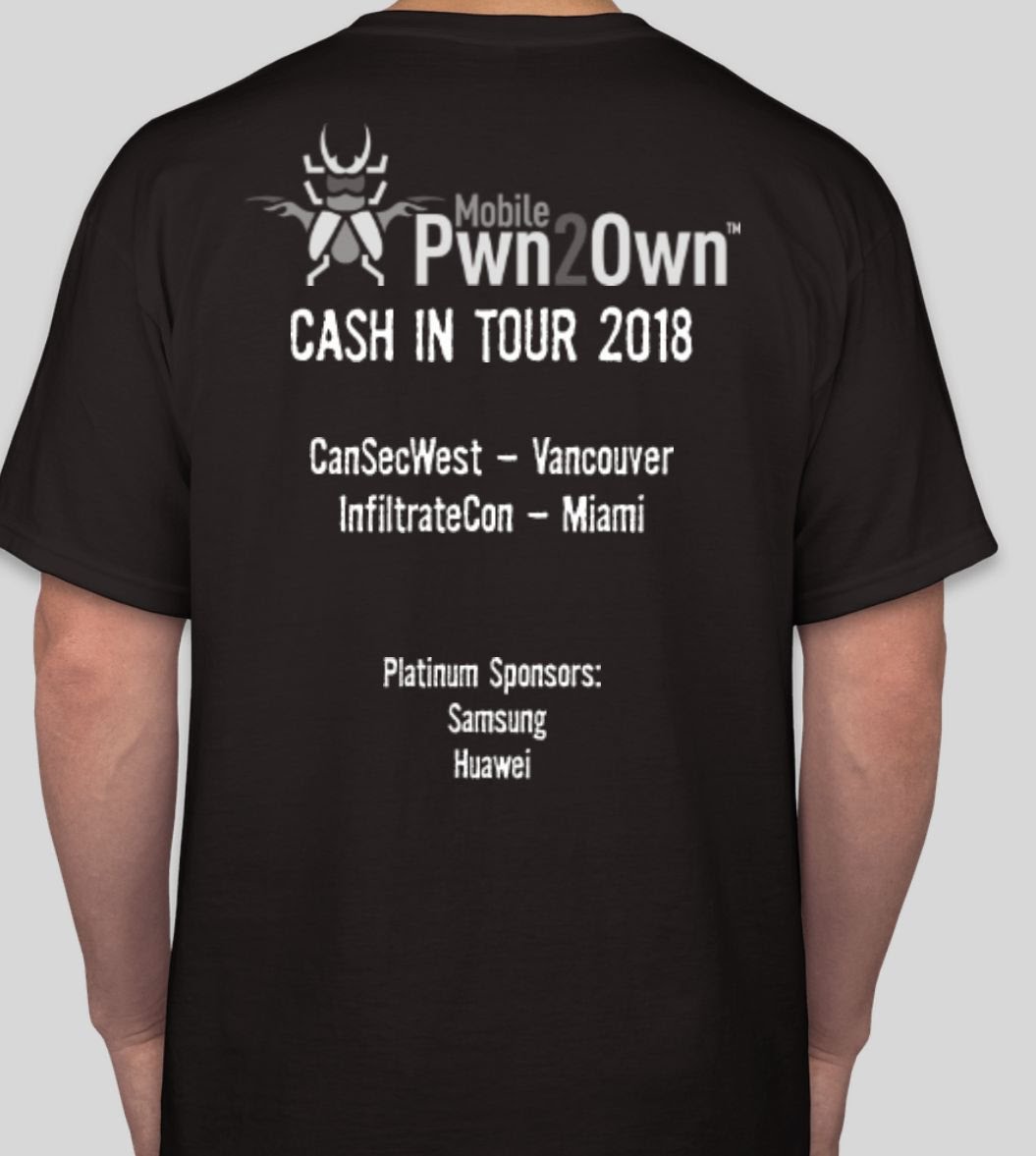 trotmaster99's tweet photo. This year at @InfiltrateCon we're being honest, both with our exact methodology for pwn2own, and with our tour T-shirts ;) https://t.co/aXUSqjhDMM