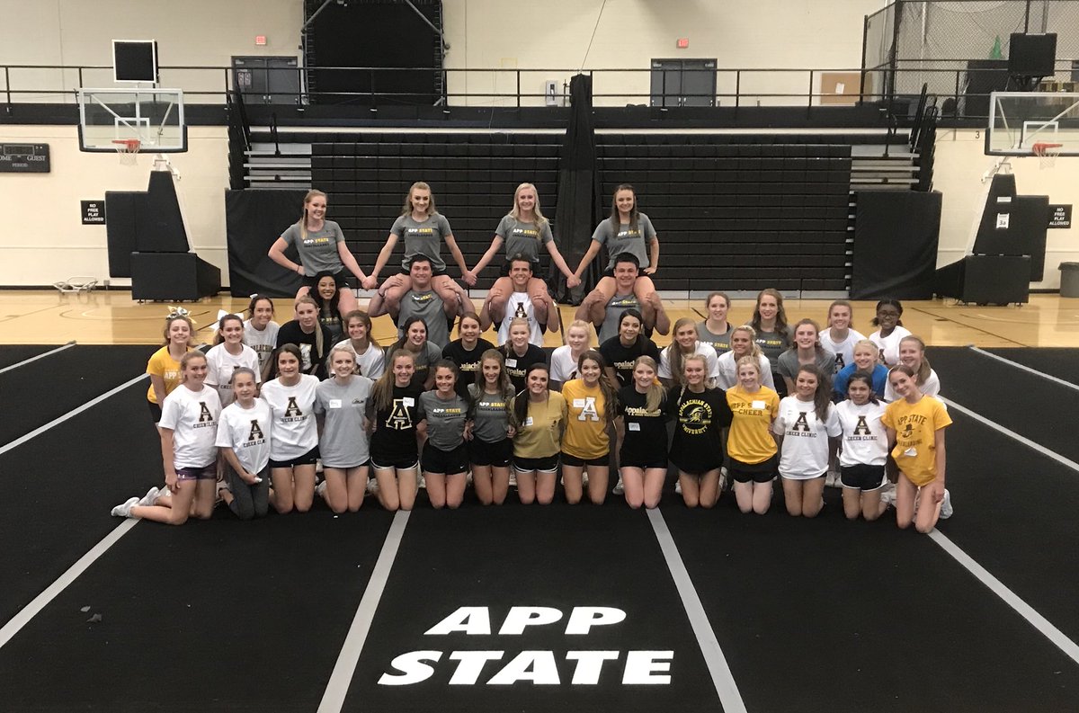 AppCheerleading's tweet photo. We had cheerleaders from all over the east coast today! We loved seeing all the talent and great cheerleaders from NC, TN, VA, GA, and FL! Be sure to sign up for our final spring clinic on May 5th! #AppStateCheer #WeRise https://t.co/DyK2GZPh7S