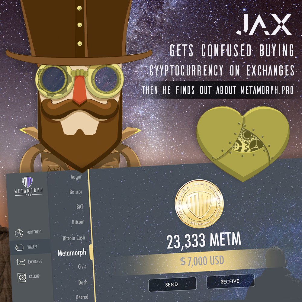 MetaMorphPro's tweet photo. JAX gets confused when buying cryptocurrency on exchanges. He almost gives up. Then he finds out about https://t.co/YABkhgvUT0
#StayCoolLikeJax #FollowJax #cryptocurrency #ICO #Bitcoin #MetaMorphPro https://t.co/EXix9spemn