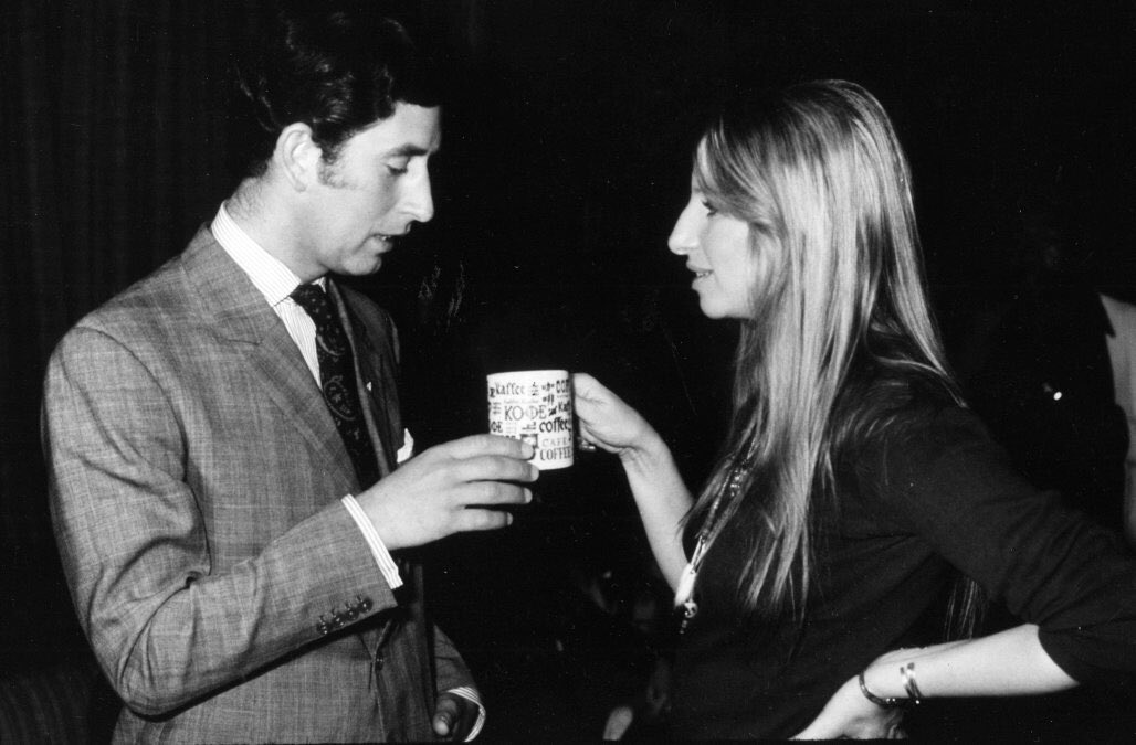 QUEENBSTREISAND's tweet photo. Barbra Streisand offering Prince Charles a sip of her tea https://t.co/cmjBtz2mkb