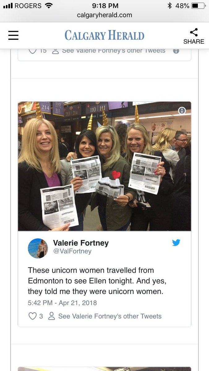 LisaLalonde2's tweet photo. Had the best time at Ellen with the unicorns spreading love, smiles, and kindness one laugh at a time! #ellen #bekindtooneanother #ellenincalgary #calgary #roadtrip #unicorns #calgaryherald #fairmont https://t.co/EM7XWDSYwe