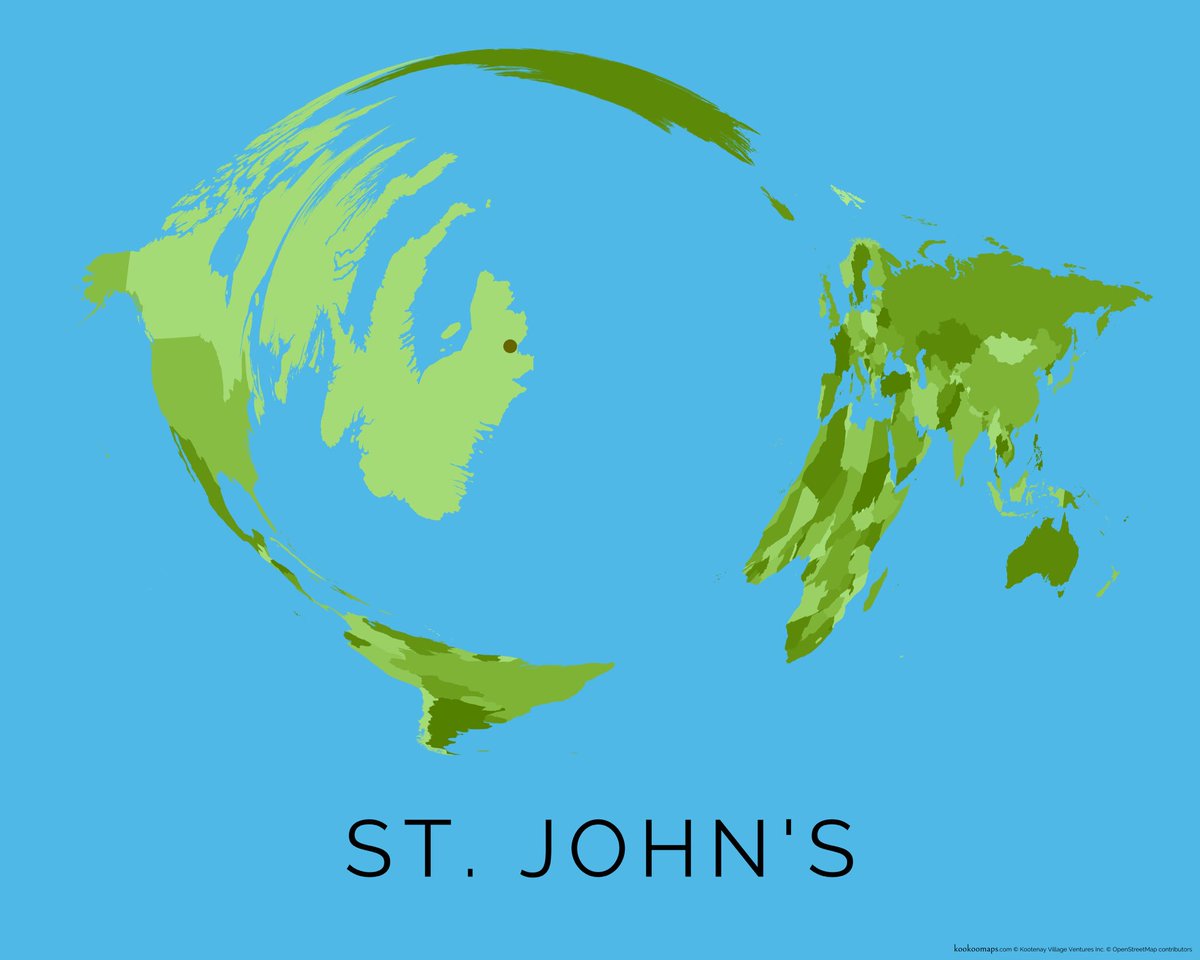 kookoomaps's tweet photo. 🌎Terrestrial🌍 colour scheme for new Art kookoomaps! Go to https://t.co/HtvvF8kXHx to order a beautiful, glossy poster with _your_ city at the centre of the world! #StJohns #StJohnsNL #Newfoundland #worldmap #map #maps #mapart #artmap #poster #cartography #custommap #kookoomaps https://t.co/uNtBGZOQLT