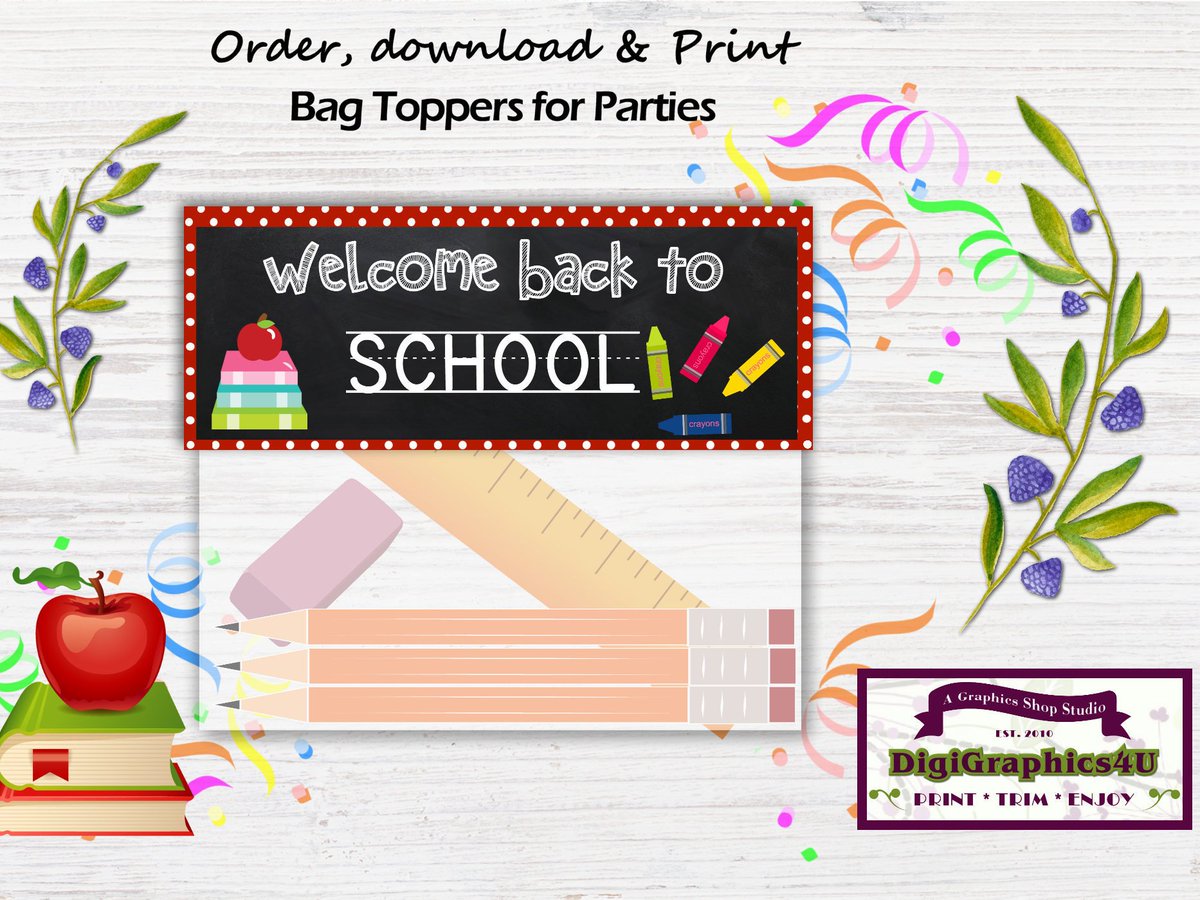 Back to School Cello / Sandwich Treat Bag Toppers for your Parties - Instant Download etsy.me/2tT8tK8 #labels #invitations #holiday #birthday #party #babyshower #DigiGraphics4u #Etsy #easter #PartyFavorBag