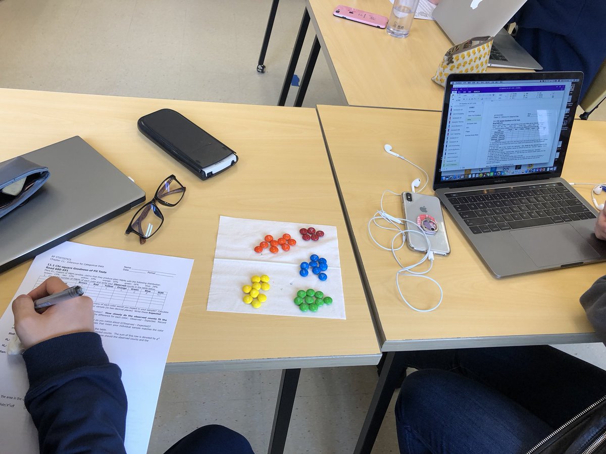 ms_burgoon's tweet photo. One likes to take notes using 📝, the other prefers 💻, but everyone loves to learn with 🍫 #DAISrocks #ISSedu #APstats #chisquareGOFtest https://t.co/q9ubxcZygo