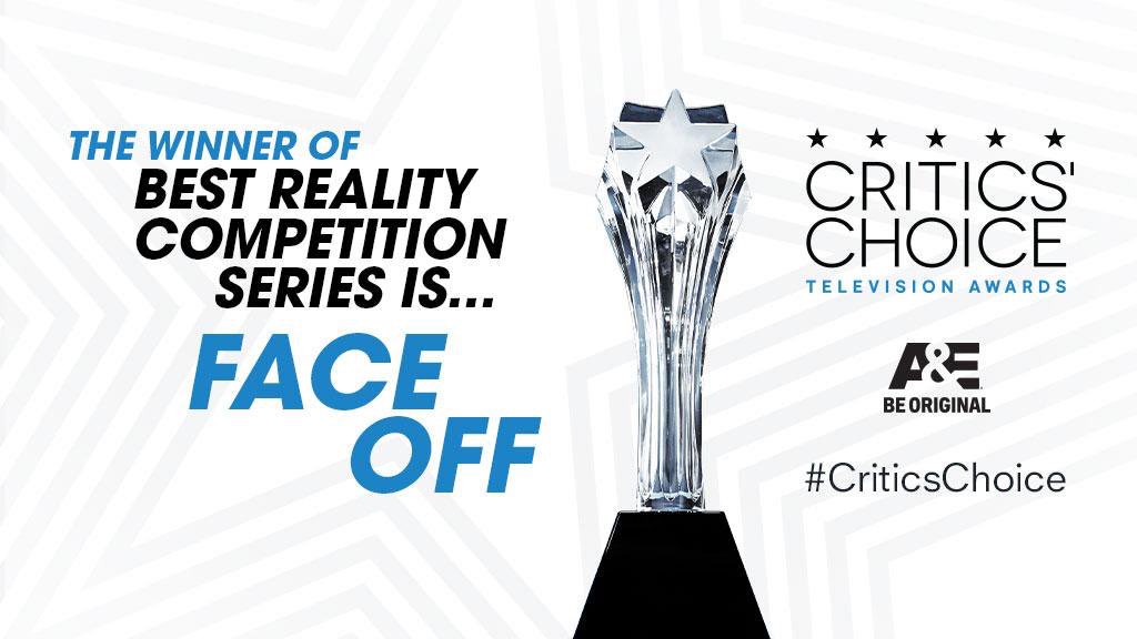 MissionControlM's tweet photo. #FaceOffFlashback: It was in May of 2015 that #FaceOff won the #CriticsChoice Award for #BestRealityCompetition beating #TheVoice and #TheAmazingRace among others. #FaceOff #FaceOff8 #season8 #ReturnOfTheChampions #FaceOff2018 #FaceOffReturns #FaceOffWillReturn https://t.co/REYZravdeQ