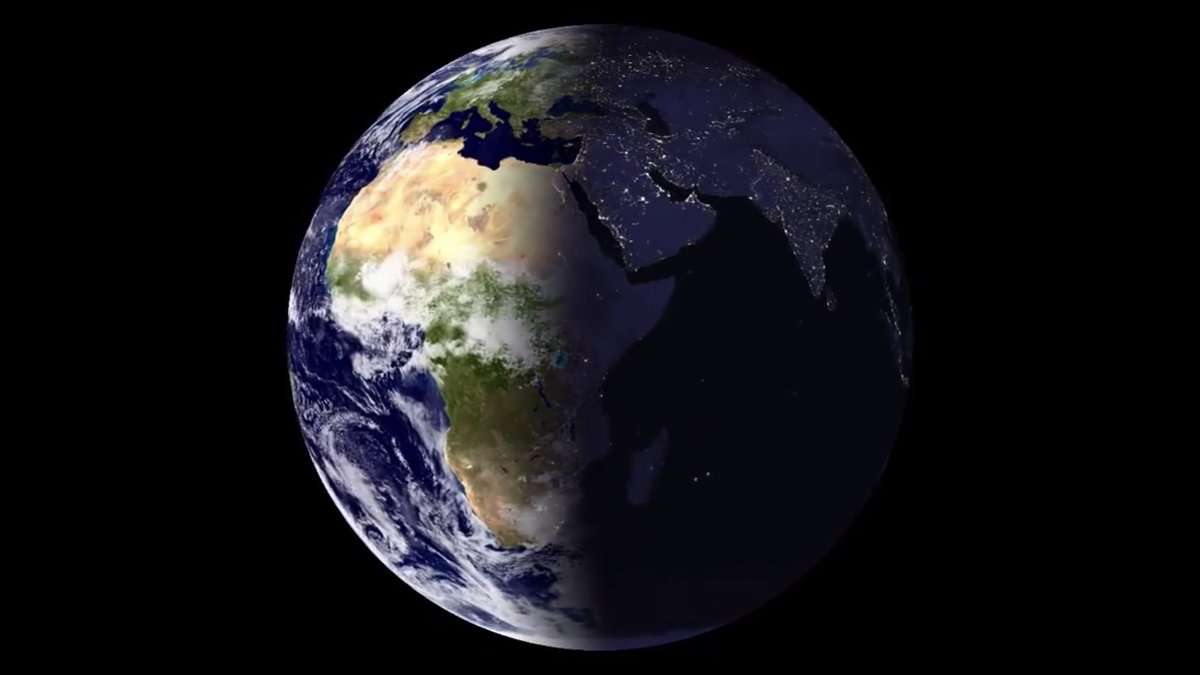 Paul Beckwith Happy Earth Day From Science On A Sphere Earth Seen In It S Natural State In True Color On Daytime Side While Nighttime Side Shows The Presence Of People