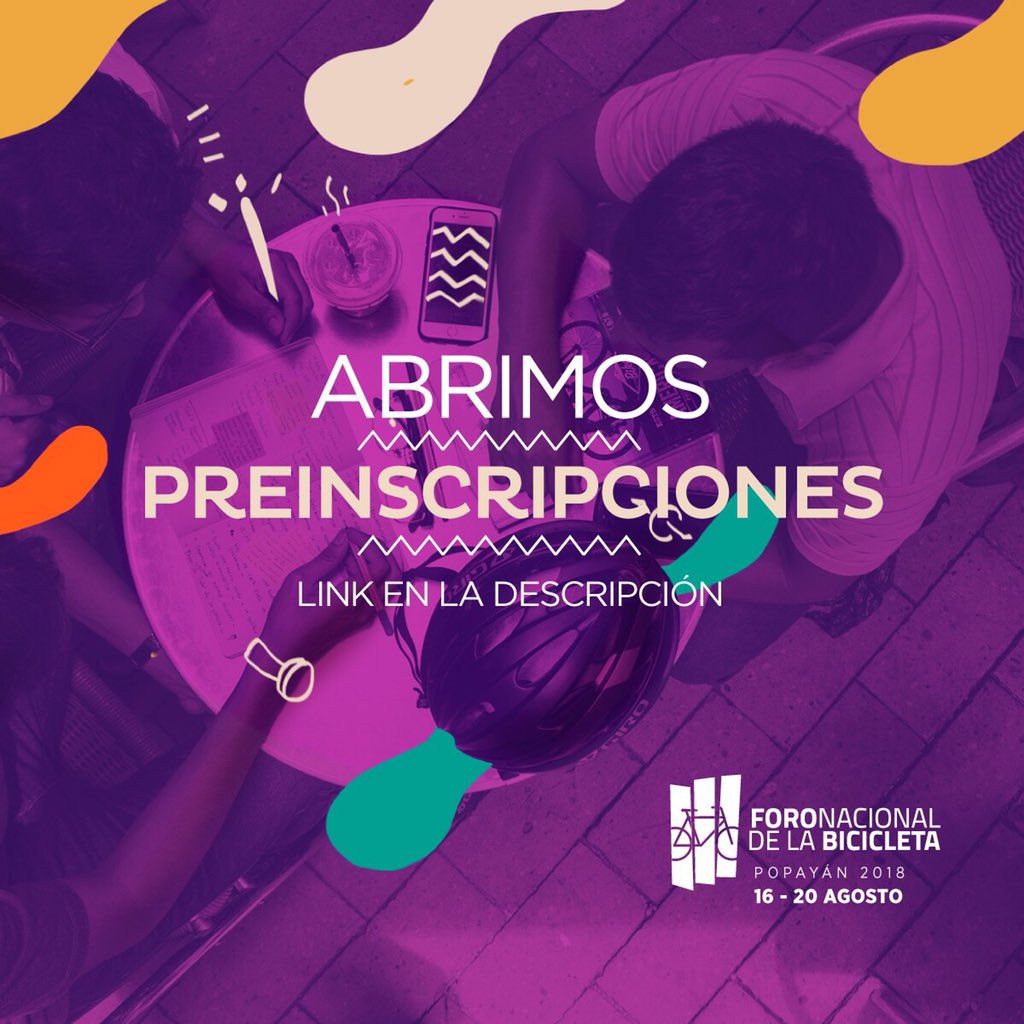 ForoNalBiciCol's tweet photo. Abrimos inscripciones al #FNBPOPAYÁN2018 Regístrate: https://t.co/MFhrGT0LlP #LosEstamosEsperando #UnForoHechoEnCasa @BiciRedColombia https://t.co/hJ1GTOb13w