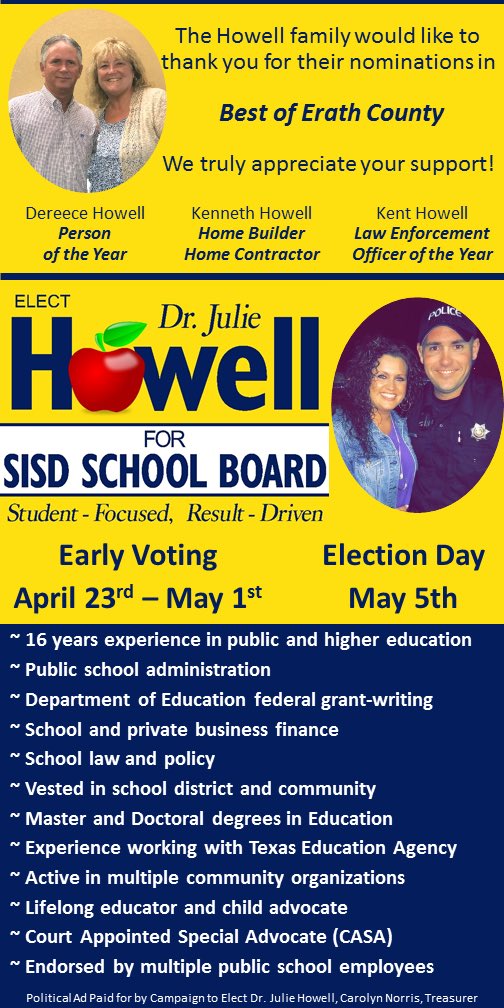 DrJulieHowell's tweet photo. #VoteHowell 💙💛 https://t.co/26zD2PHshY