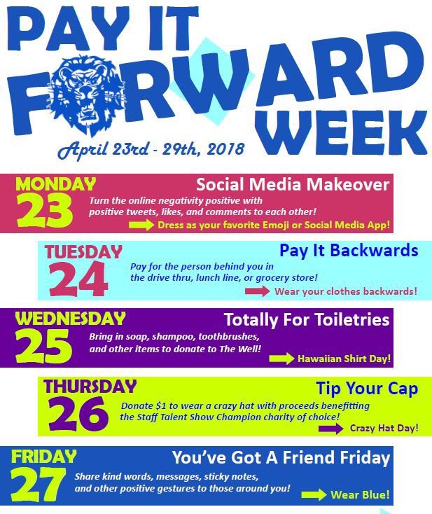 WCHCS's tweet photo. Tomorrow begins PAY IT FORWARD WEEK in Washington Court House! City Council has taken the proclamation from our very own students and declared this week #PIFW for our entire community.

Help us kick off the week with Social Media Makeover Monday!

#RestoreTheRoar #MyOhioClassroom https://t.co/e36dicrprI