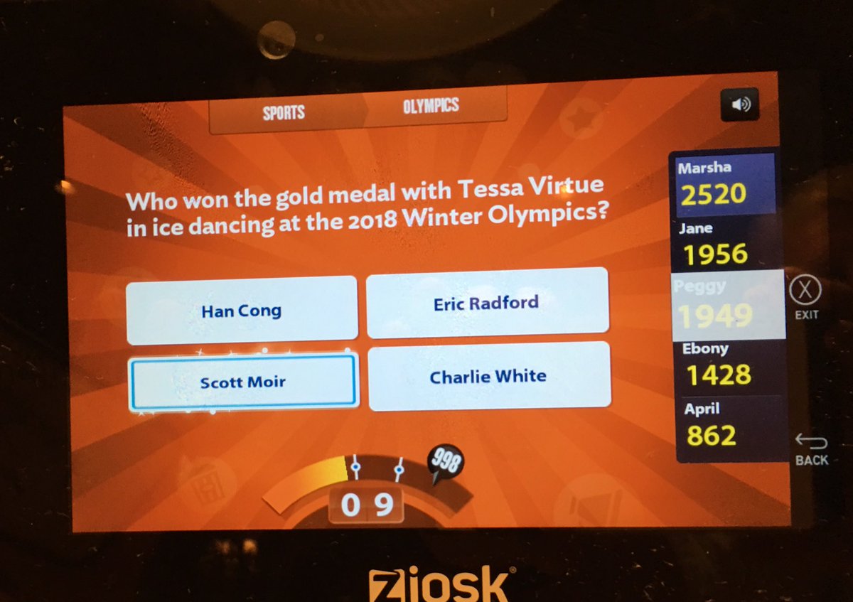 bobbaloo_N's tweet photo. @ScottMoir @tessavirtue know itโs hard for you to believe how far & wide youโre relevant & adored now-but, sat down to eat a bite in South Carolina, USA tonight & guess what popped up on trivia game at the table? ๐ #NotARinkInSight #TheWorldIsShook #PowerfulPlatform #Virtuemoir https://t.co/NLH6WzcBfs