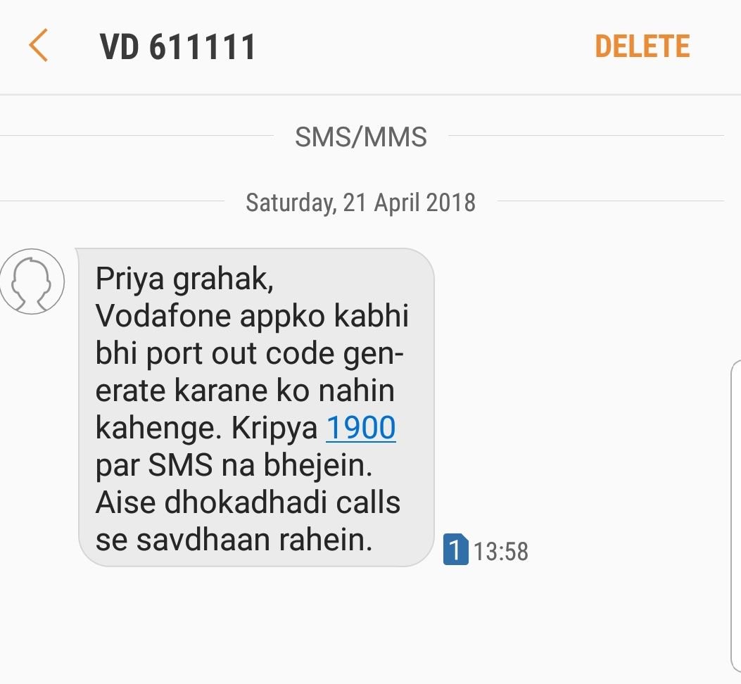 anandrajwar's tweet photo. @VodafoneIN Even worse is that vodafone has started texting not to port out numbers. https://t.co/MTfNSeC4TE