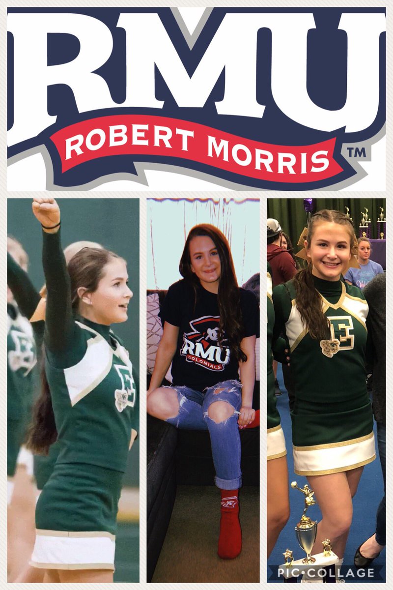 _EHSCheer1's tweet photo. A huge shout out &amp; congratulations to senior, Hannah Waterman. Not only will she continue her academic career at Robert Morris, she will also continue her cheerleading career there too. 💚💛 —> ❤️💙#HornetPride #NextStep #GoColonials @gymbrat17 @MommaWaterman https://t.co/vTaLrJ7CMO