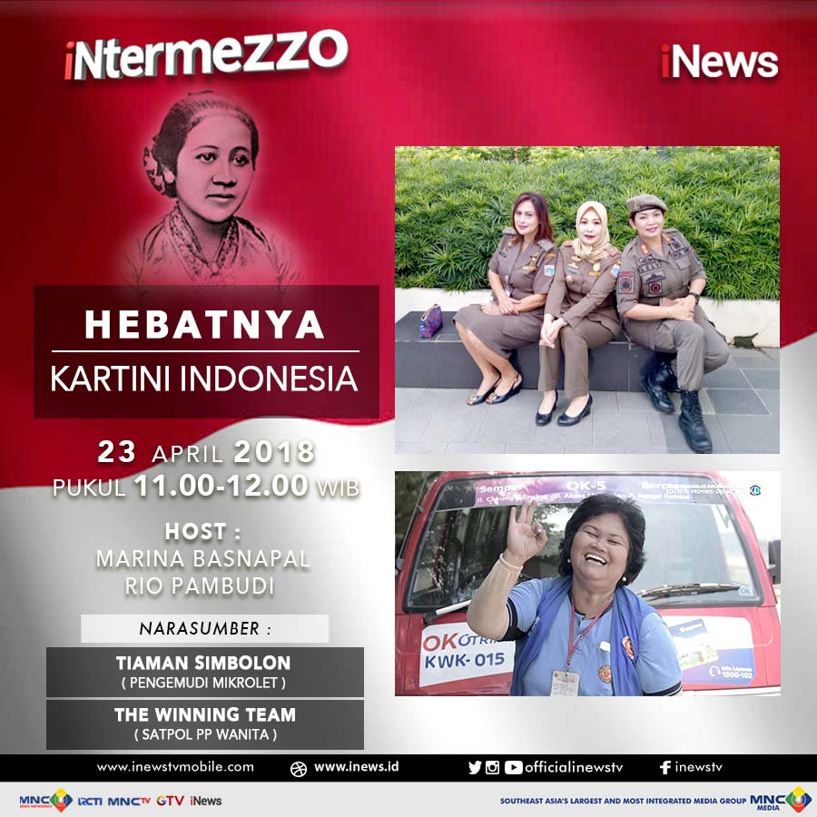 Begitu banyak profesi yang digeluti oleh wanita, namun berbeda dengan bintang tamu hari ini. Mereka adalah wanita yg menggeluti pekerjaan layaknya pria. Hadir di #iNewsiNtermezzo Ibu Tiaman Simbolon dan The Winning Team. Saksikan kisah mereka di iNtermezzo hari ini pkl 11.00 WIB