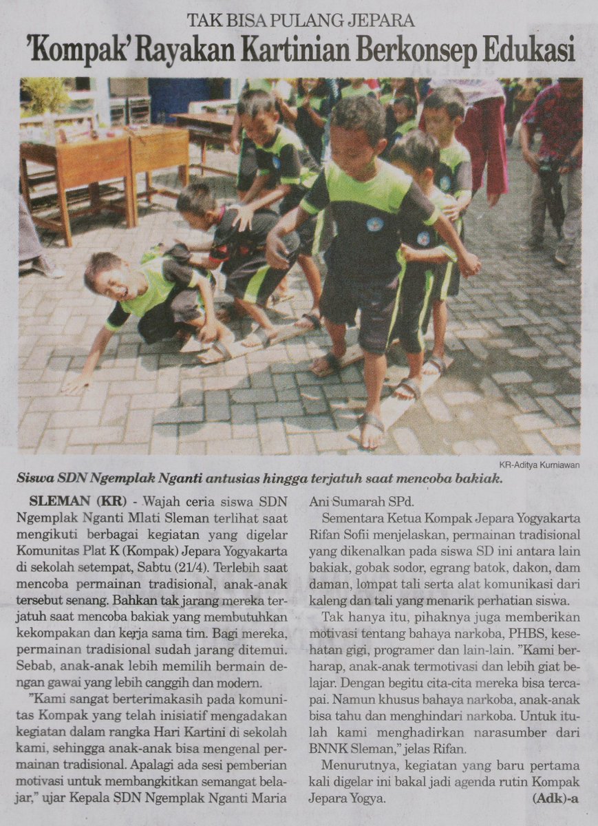 Terimakasih <a href="/KRjogjadotcom/">Kedaulatan Rakyat</a> telah memuat acara kami.  #kartinidays #kompakjepara #kompakmemperingatiharikartini #kompakjpryk