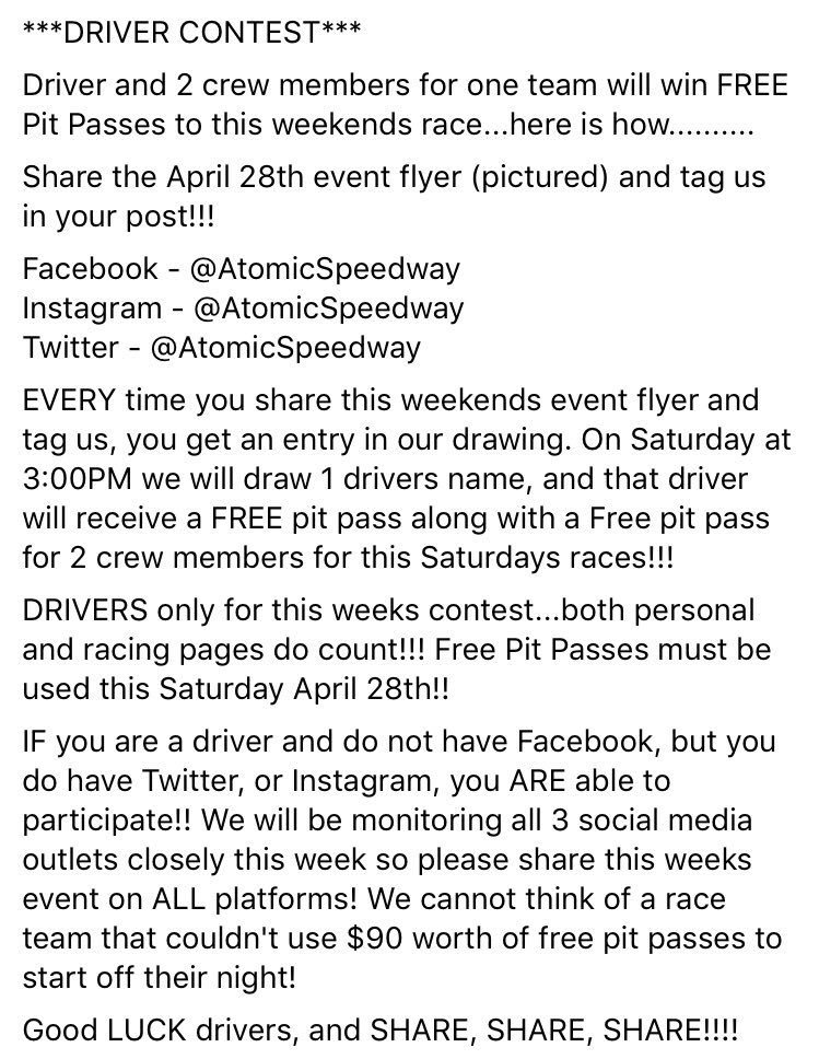 MikeNormanDirt's tweet photo. DRIVERS!!! READ Below!⬇️ Free Pit Passes for this weekends races up for grabs! @21jmont @21_sdaniels @stricker_adam @CoorslightGang @caseboltc9 @TheOrangeCone @carrier_jr @CarissaLambert_ @Chasef45 @sword_racing98 @kody_evans4 @FaStNaTe10 @ireyracing_36 @Kenny_Wallace https://t.co/5N5SjVEGJu
