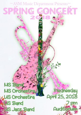 Experience the the splendor of spring through music.  The Spring Concert is this Wednesday, April 25th at 7pm in the auditorium.