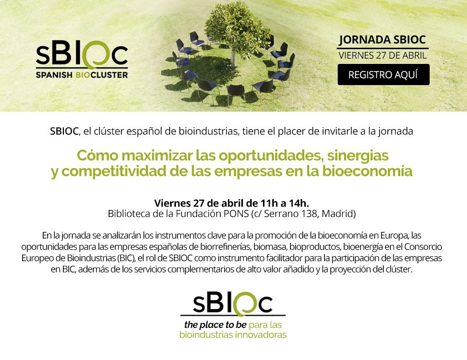Último día para inscribirse a la jornada para empresas SBIOC, Clúster Español de #Bioindustrias: Cómo maximizar las #oportunidades, #sinergias y #competitividad en la #bioeconomía🗓️ ¿A qué esperas?⏰Puedes hacerlo aquí👉bit.ly/SBIOCjornada