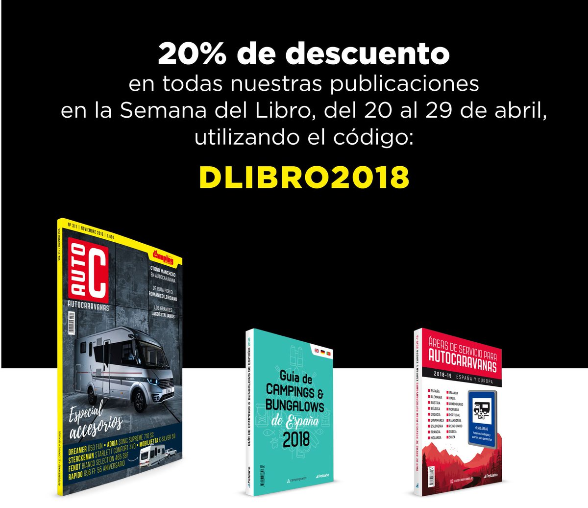 Por qué conformarse con un día cuando puede ser una semana. 20% de descuento en todas las publicaciones de #camping y #caravaning con el código DLIBRO2018 ➡️ bit.ly/2JiTYWl 
Feliz #DiaDelLibro