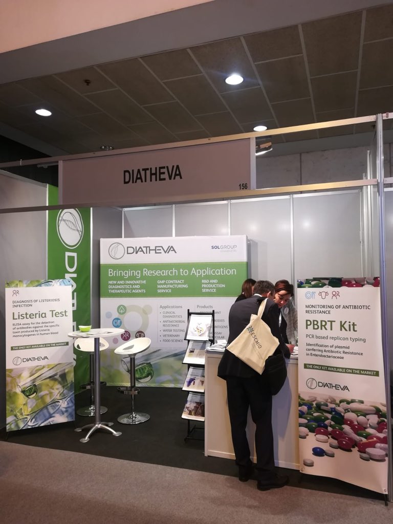 DIATHEVA's tweet photo. 3rd day  #ECCMDI2018. We are happy to meet you at our booth#156 to present our news : 
#Listeriosis #legionella #antimicrobialresistance ...and so on https://t.co/BJDWdwBLLW