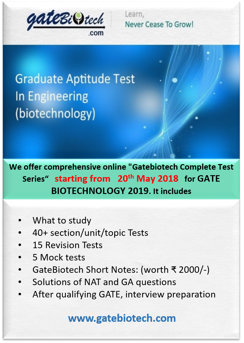 GateBiotech_'s tweet photo. Join GateBiotech Complete Test Series for GATE-BT2019. https://t.co/cQjIlcYEsE #GATE2019, #GATEBT #GATEbiotech #GATEbiotech2019 #gatebiotechtestseries https://t.co/XV9Yvq19zG