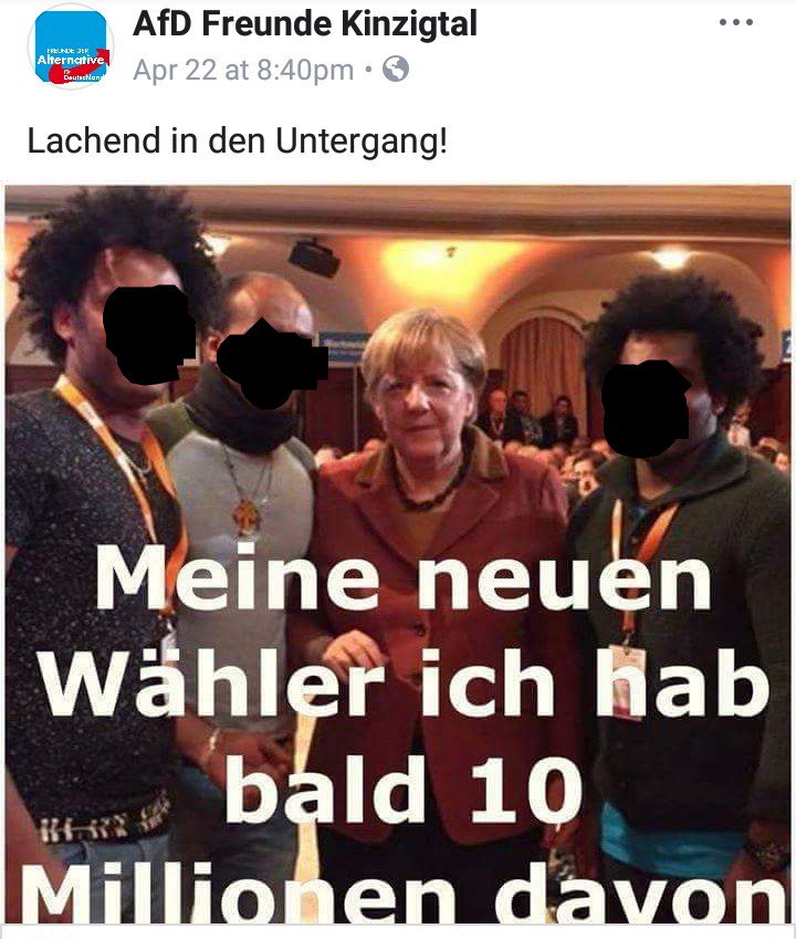 lalon_sander's tweet photo. So rassistisch wie die NSDAP: Wenn die #AfD schwarze Menschen allgemein und drei Männer konkret für "den Untergang" hält (Unkenntlichmachung von mir) #NoAfD #NSAfD #Volxtod https://t.co/kpS4aWSvMN