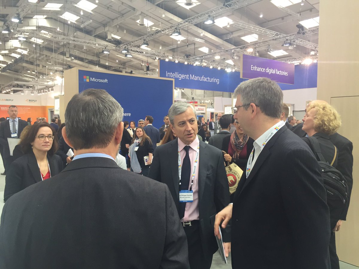 Buhler_Group's tweet photo. Thanks, Jean-Philippe Courtois from Microsoft @msftmfg for visiting our booth at Hannover Messe and watching Lumovision presentation #hm18 https://t.co/J9KPuO6jH6