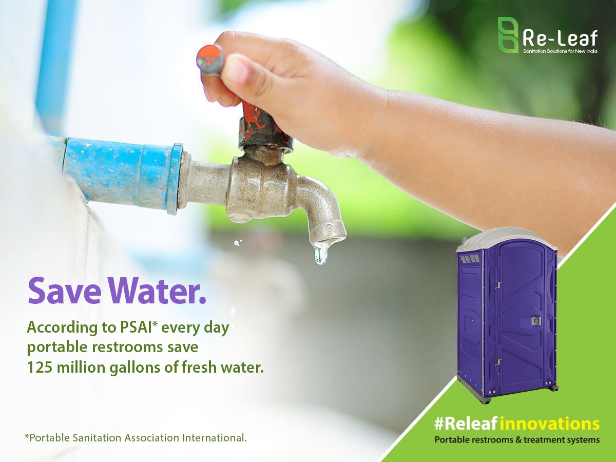 inforeleaf's tweet image. According to PSAI(Portable Sanitation Association International), everyday portable restrooms save 125 million gallons of fresh water. releaf.in  #releaf #portable #toilet #restroom