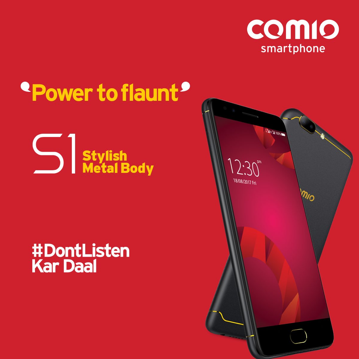 COMIO_IN's tweet photo. A stylish metal body to complement your fantastic style statement - that's Comio S1 for you. #PowerToFlaunt #DontListen Kar Daal #ComioS1 https://t.co/zepN93ez7y