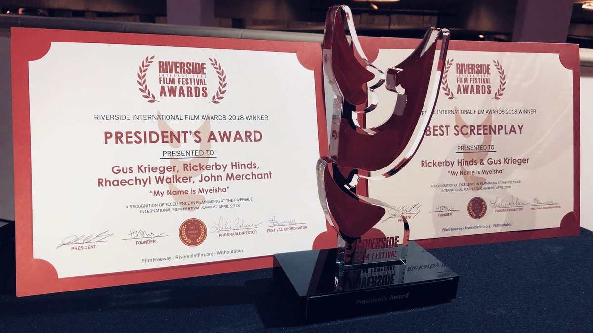 mynameismyeisha's tweet photo. MY NAME IS MYEISHA wins Best Screenplay and the President’s Award at the Riverside International Film Festival! #RIFF #MNiM #AwardsNight @RiversideFilm https://t.co/WkuFpj5FRW