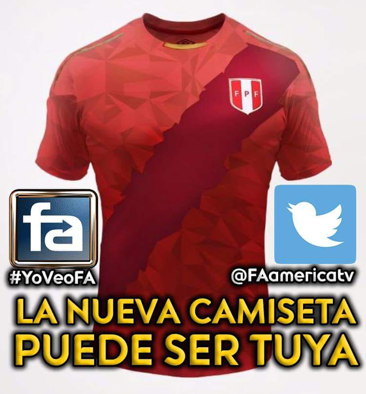 FAamericatv's tweet photo. SIGUE LA CUENTA @FAamericatv  Y   MANDA UN VIDEO CORTO MOSTRANDO COMO CELEBRARÍAS EL PRIMER GOL DE PERÚ EN EL MUNDIAL
CON EL HT #YoVeoFA  
LA NUEVA CAMISETA DE @TuFPF  PUEDE SER TUYA https://t.co/qC0GWaDHtk