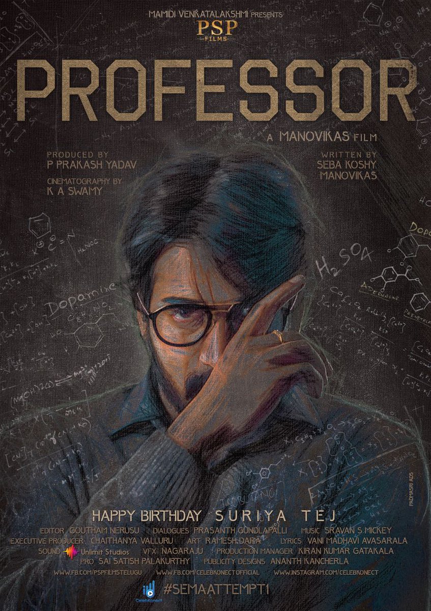 igtelugu's tweet photo. First look of upcoming Crime thriller 'PROFESSOR' starring #SuryaTej, #SebaKoshy, & #Dinesh.
Directed by #Manovikas and Produced by #PPRAKASHYADAV under the banner of #PSPFILMS. #HBDPROFESSOR https://t.co/xjIyWq3OHx
